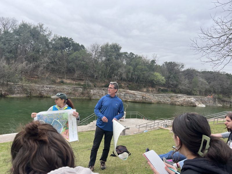 Img 0841.jpg Dr. Marylynn Musgrove And Dr. Jay Banner In Front Of Barton Springs Explaining Its Geologic Properties