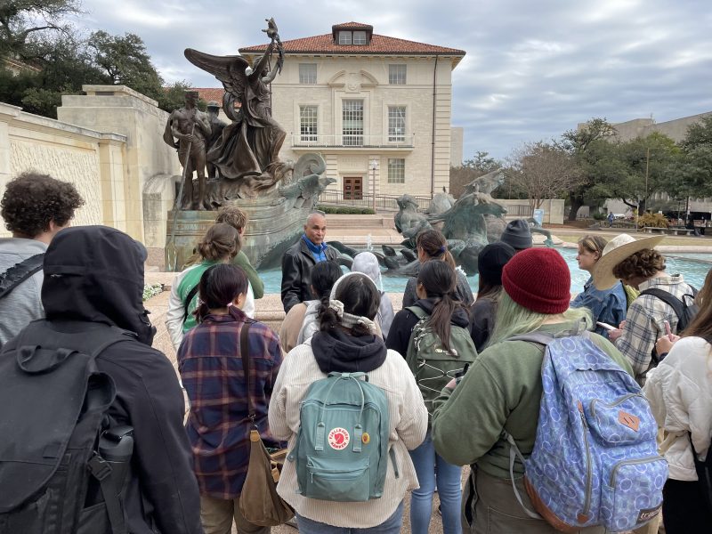 Img 3340 Group Picture With Students And Dr. Gordon In Front Of Littlefield Fountain