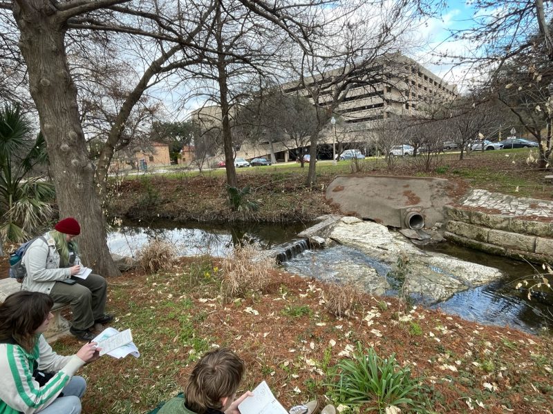 Img 5881 Students Staking Notes At Waller Ck With Storm Drain In Background 1